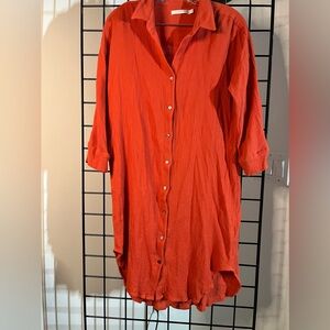 NWOT Seafolly orange bathing suit cover w/ buttons up the back 3/4” sleeve